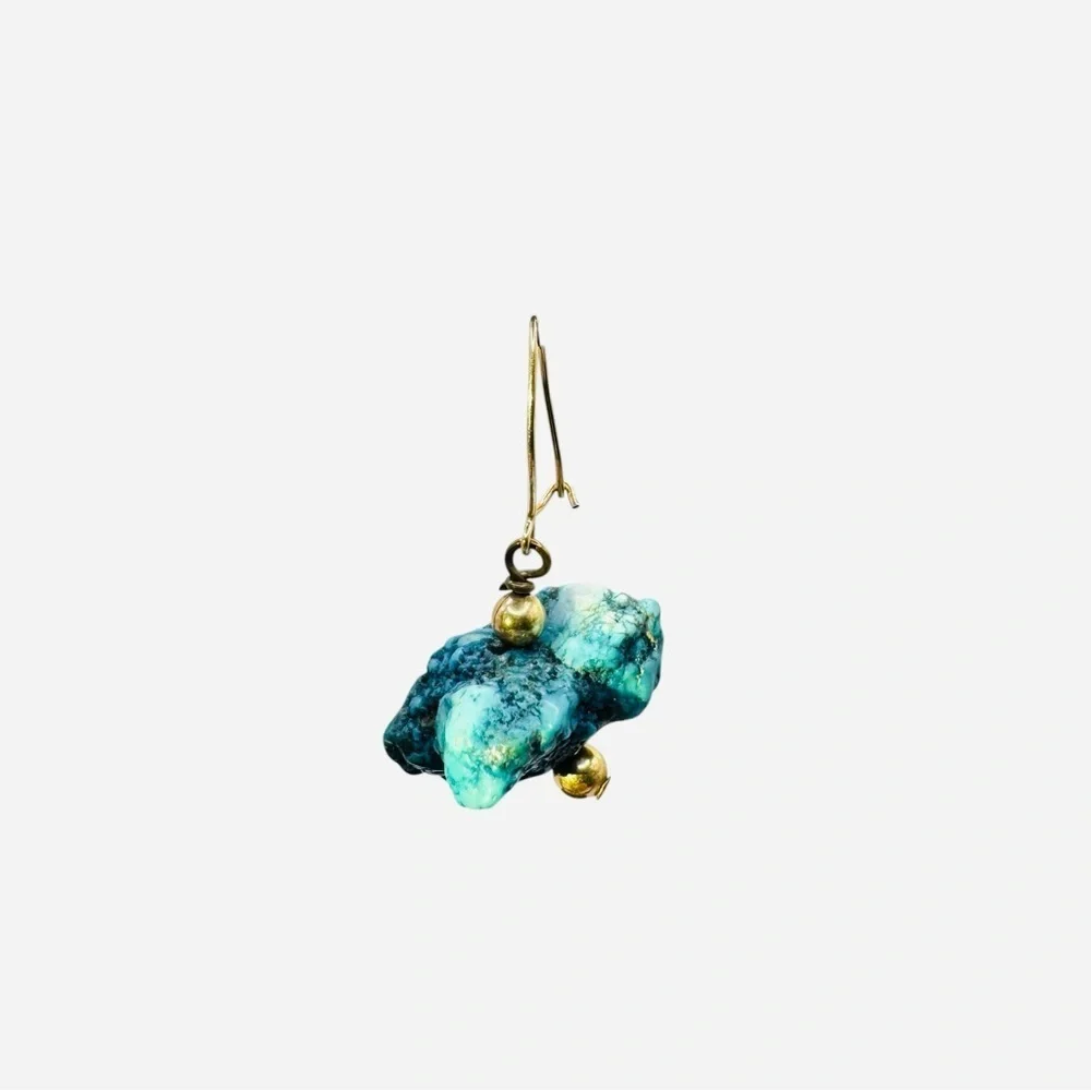 Raw Turquoise Nugget Drop Earrings Boho Gold Tone